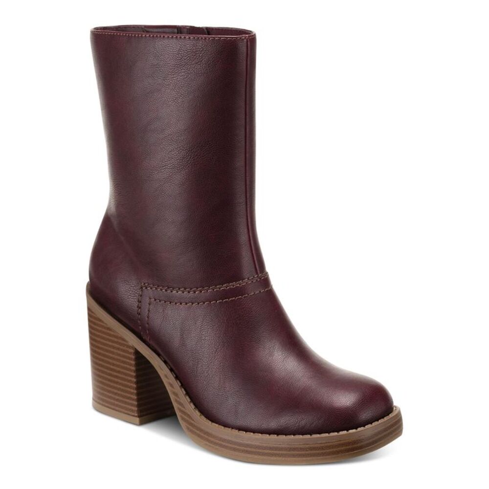 SUN STONE Womens Wine Burgundy Denverr Square Toe Block Heel Heeled Boots 5.5 M